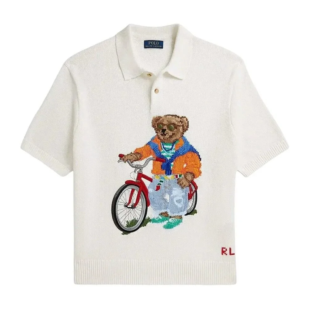 Polo Ralph Lauren Harbour Island Bear Sz Medium Mens Deckwash White Sweater Polo